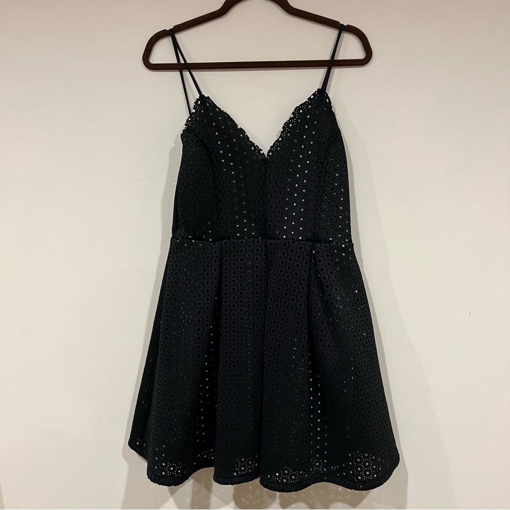 black spaghetti strap dress with beige underlay